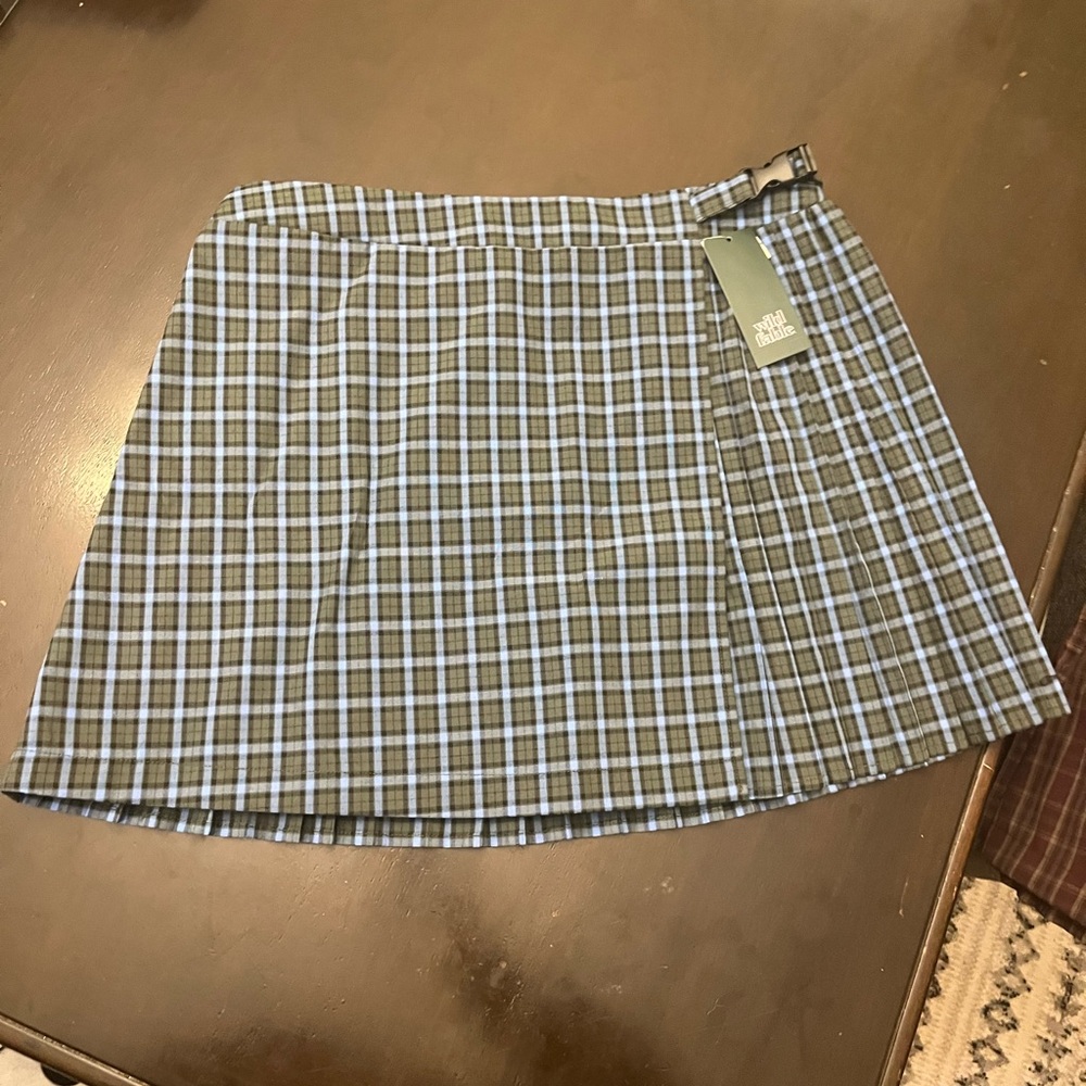 Grey and Blue Pleated Skirt